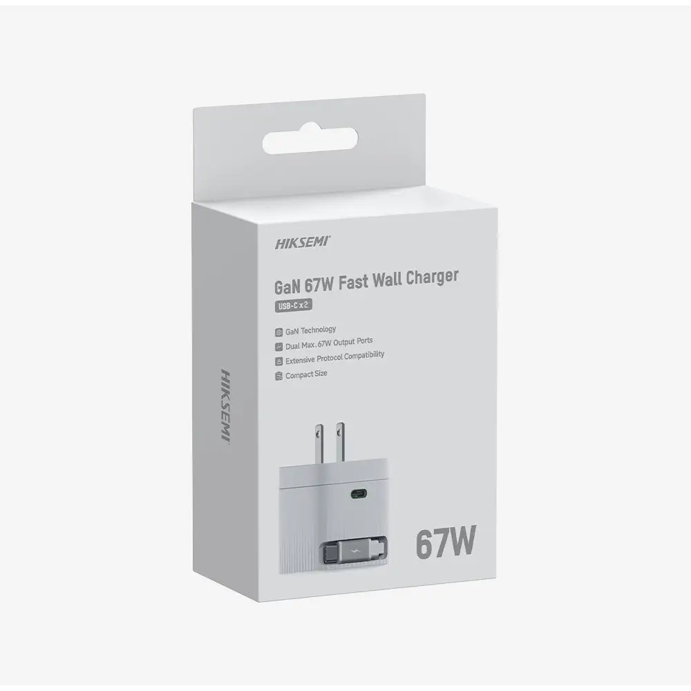 Cargador Rápido de Pared USB-C 67W 2 Puertos Cable Retráctil HIKSEMI Blanco (HS-HUB-GAN67) - Cargadores
