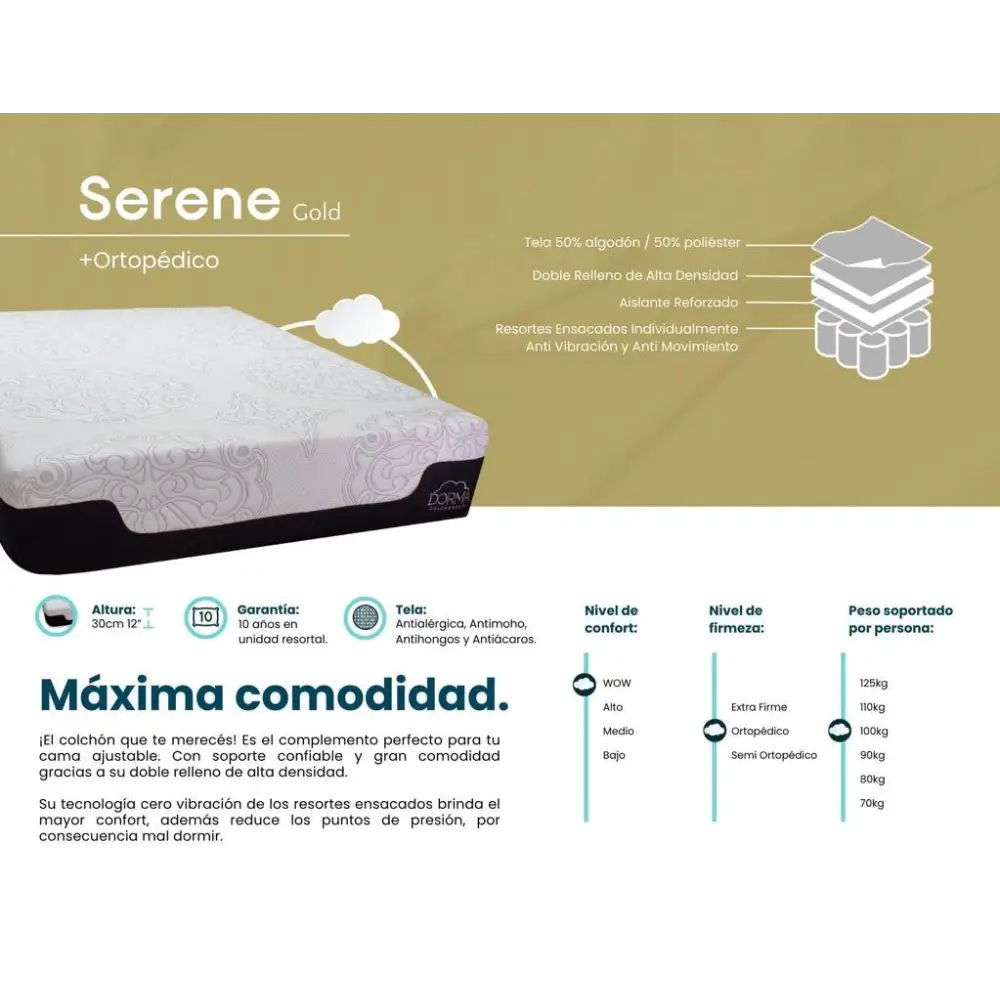 Colchón Serene Gold Ortopédico Dorma yapcr.com Costa Rica