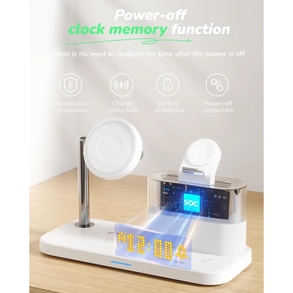 Estación de Carga Inalámbrica 5 en 1 con Reloj Despertador QUVFHE C09 Blanca - Base
