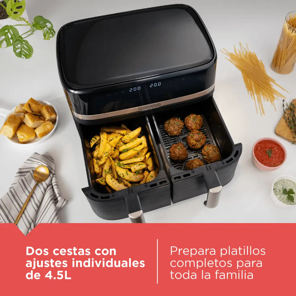 Freidora de Aire Doble Purifry Digital 9 Litros Black + Decker Negra (AFBD92-1BDLA) - Freidoras