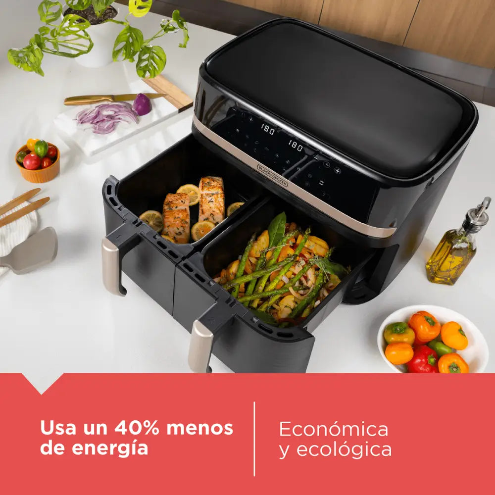 Freidora de Aire Doble Purifry Digital 9 Litros Black + Decker Negra (AFBD92-1BDLA) - Freidoras
