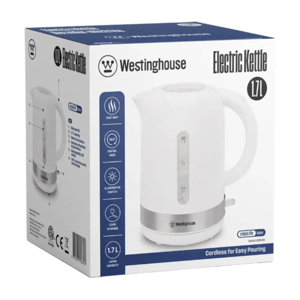 Hervidor de Agua Eléctrico Blanco 1.7 Litros Westinghouse (WKWK3058WH) - Hervidores