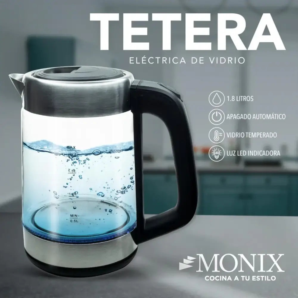 Hervidor Eléctrico de Vidrio 1.8 Litros Monix (74687) - Cafeteras