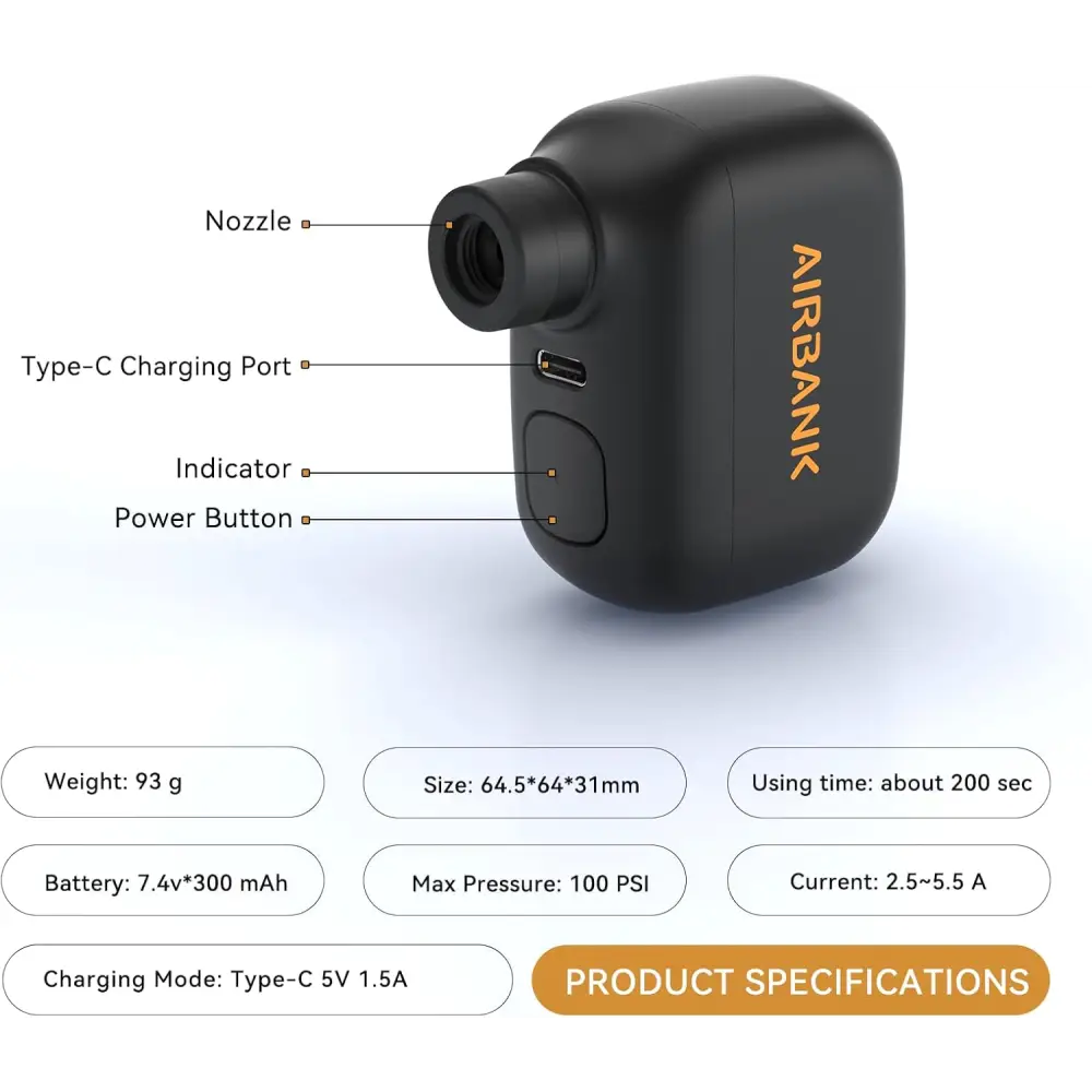 Inflador Mini AirBank AS100 Pocket SE Negro - Infladores
