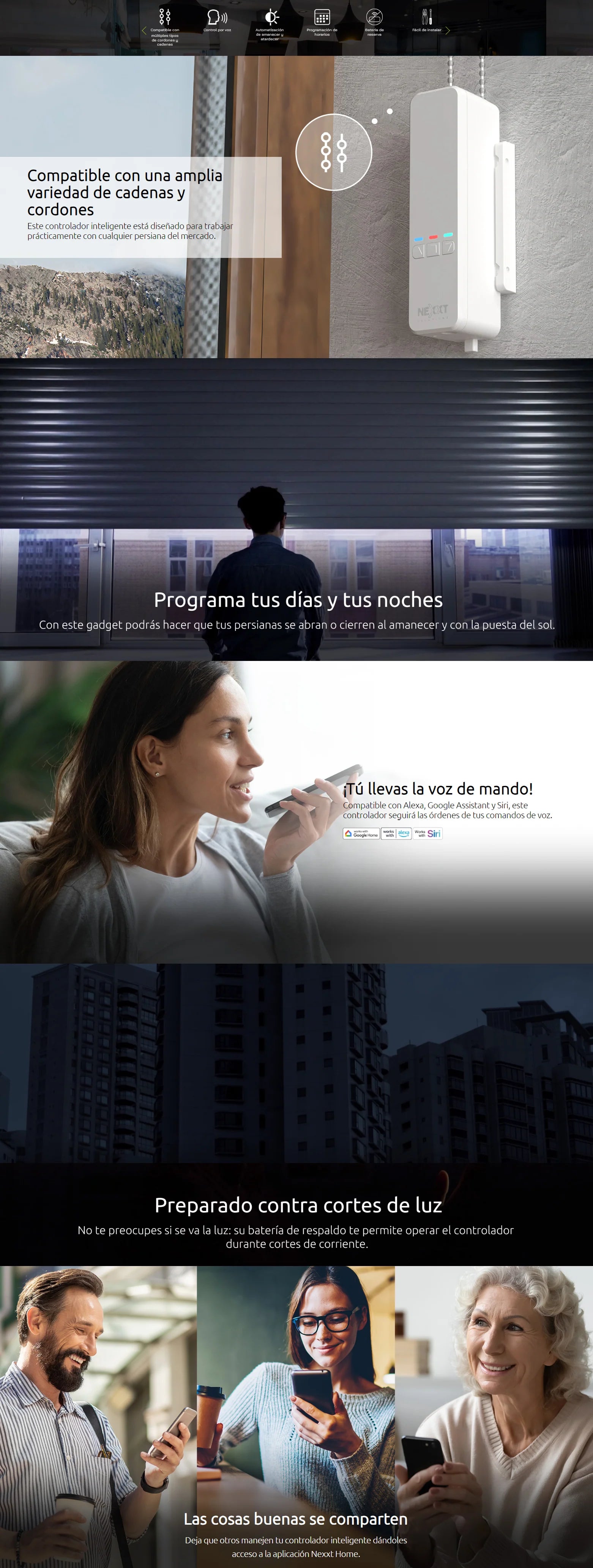 Publicidad del Controlador Inteligente Motorizado Nexxt para Persianas Wi-Fi.