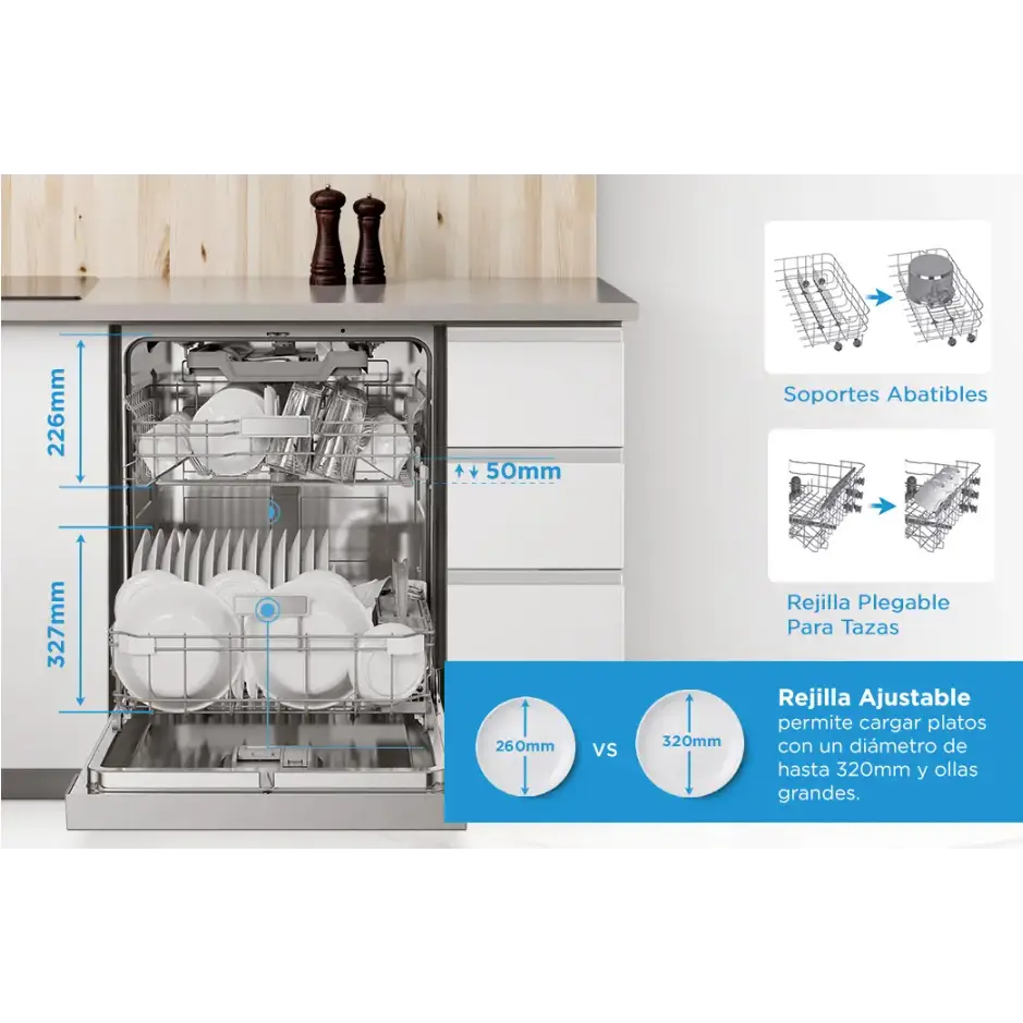 Lavaplatos Midea Sense Wash Empotrable 14 Servicios Silver (MDWPS1401KSS)