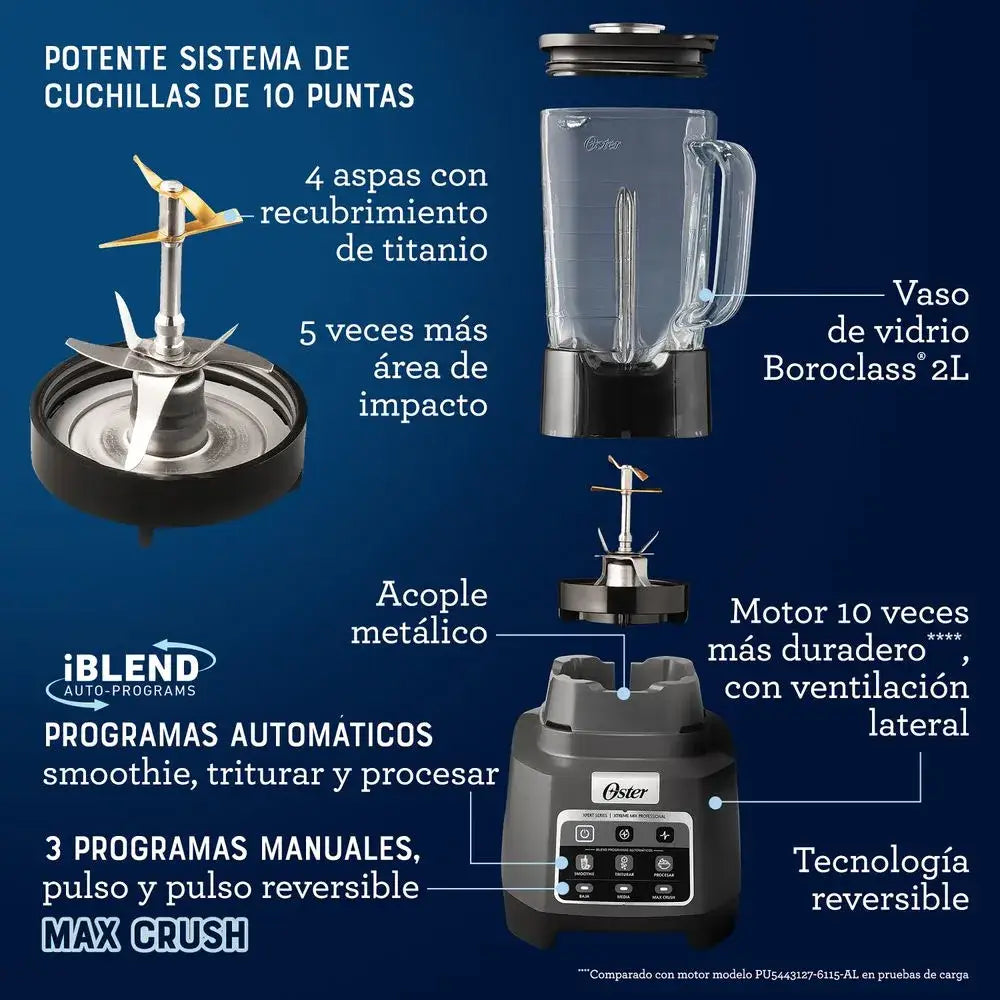 Licuadora Profesional Xtreme Mix Frasco de Vidrio 2 Litros Oster (BLSTXPG-BW) - Licuadoras