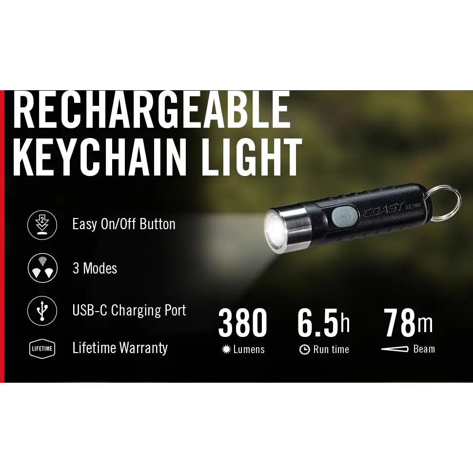 Linterna de Llavero Coast KL20R 380 Lúmenes EDC LED Recargable (30896)