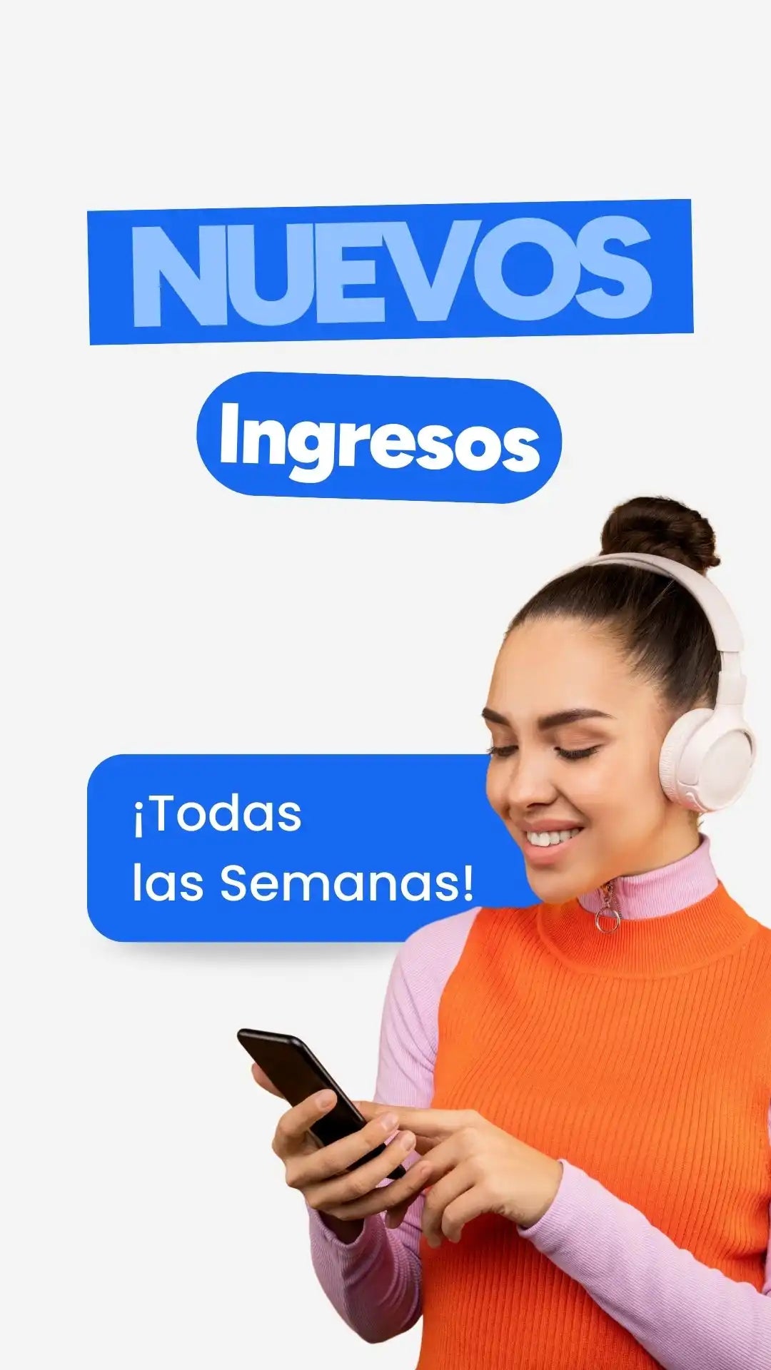 Mujer usando un smartphone con auriculares.