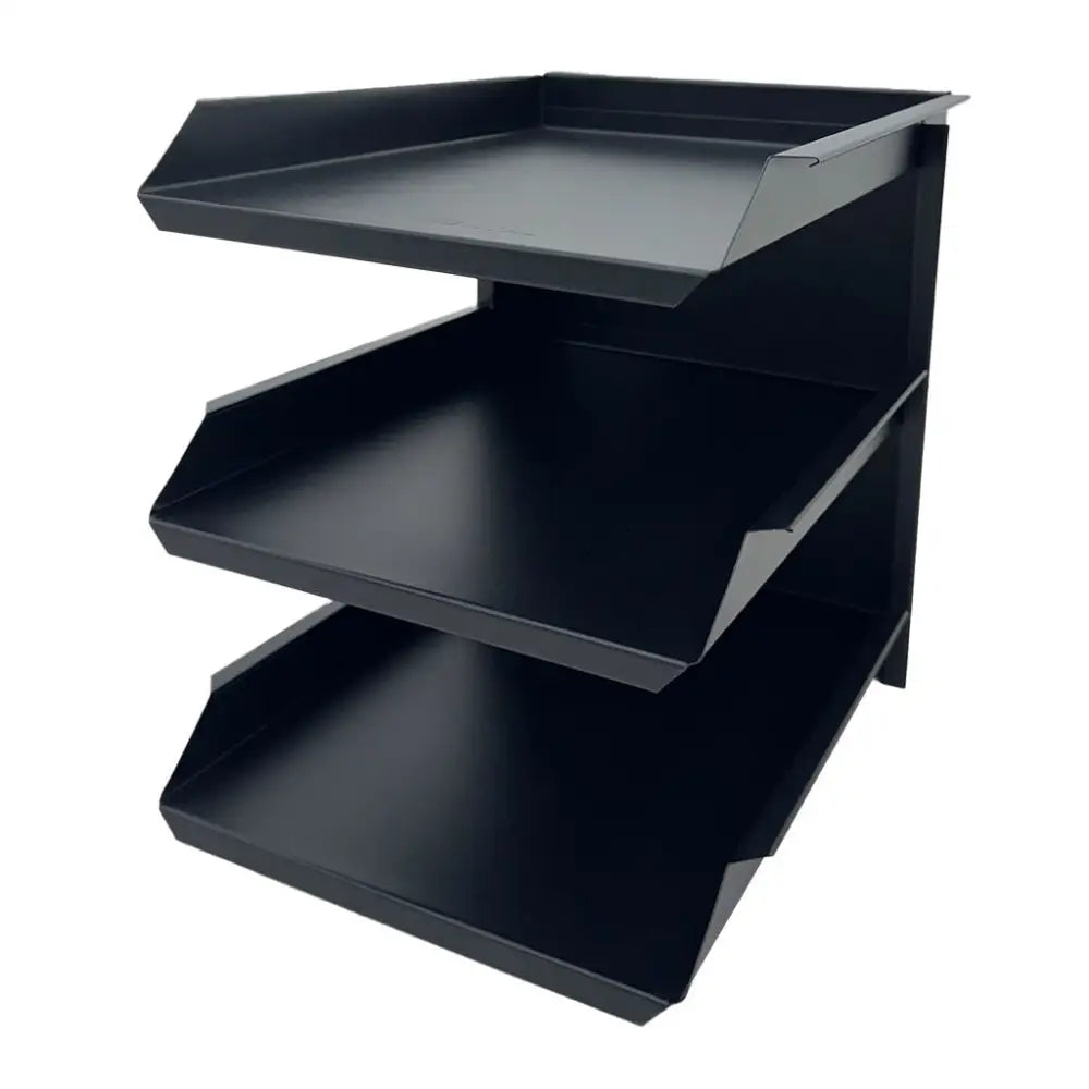 Papelera de 3 Niveles Negra Continental (OM-9073) - Papeleras