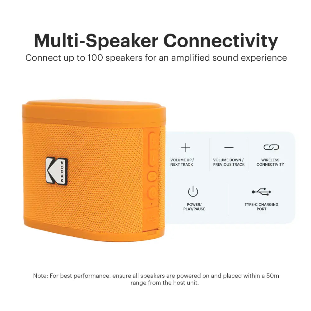 Parlante Inalámbrico Portátil Bluetooth Kodak Soundbrix Naranja (B0DQVB3QN5) - Parlantes
