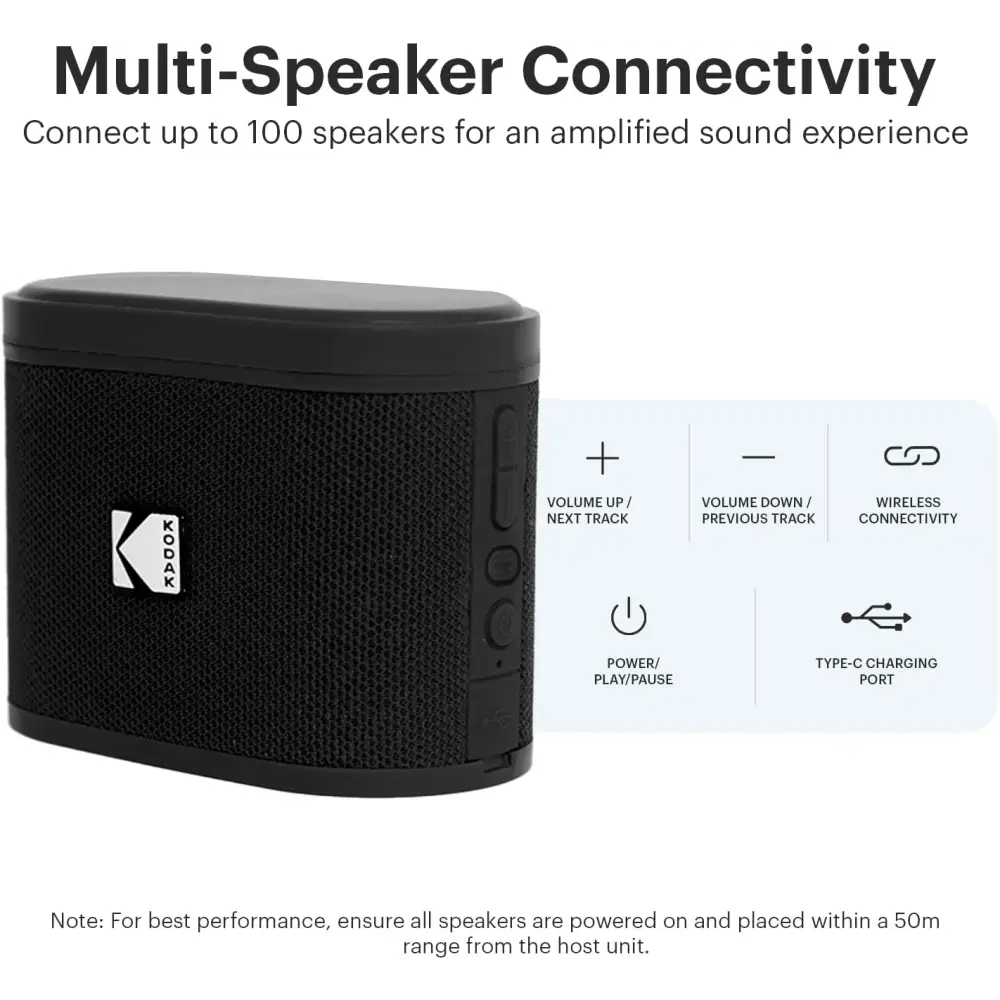 Parlante Inalámbrico Portátil Bluetooth Kodak Soundbrix Negro (B0DQVCB8GJ) - Parlantes
