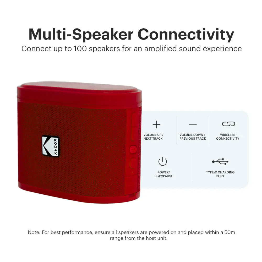 Parlante Inalámbrico Portátil Bluetooth Kodak Soundbrix Rojo (B0DQVCD3VX) - Parlantes