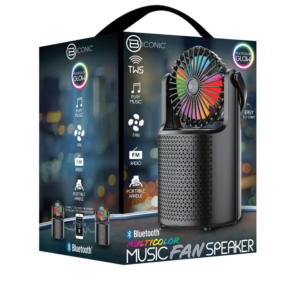 Parlante Portátil Recargable Biconic con Ventilador y Luz LED 3W – Bluetooth FM USB AUX TF 3 h Negro (BC-AU-BS-231-BK)
