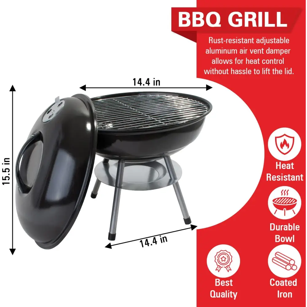 Parrilla de Carbón Portátil 14’’ Alpine Cuisine (BBQ-R14B) - Parrillas