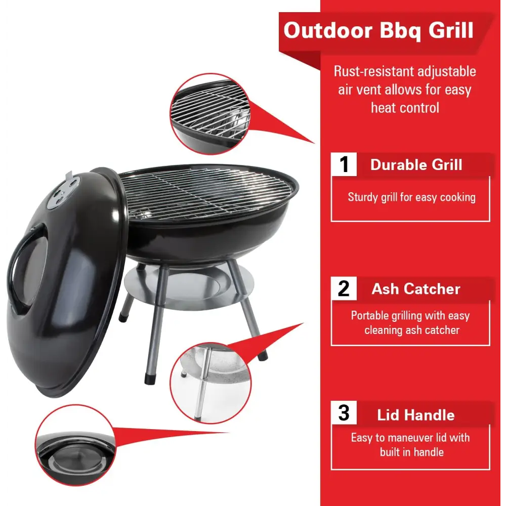 Parrilla de Carbón Portátil 14’’ Alpine Cuisine (BBQ-R14B) - Parrillas