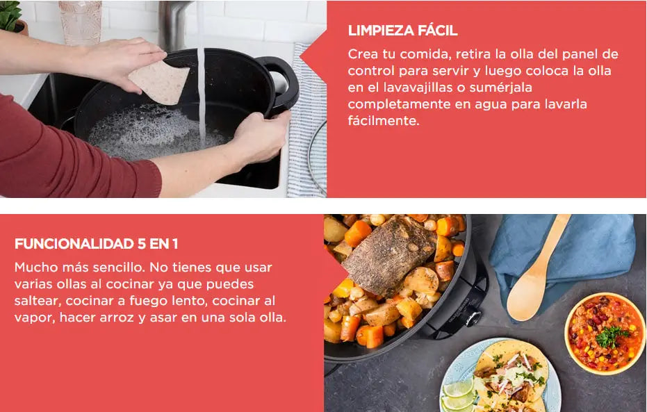 Olla Multiusos 5 en 1 Black+Decker Negra 7 Litros con revestimiento antiadherente.