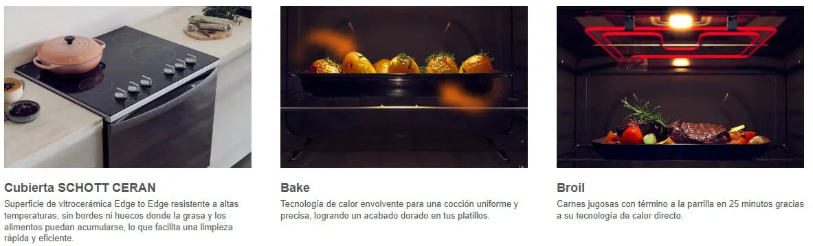 Oven y estufa de una sola pieza con perillas push y vidrio Schott Ceran Whirlpool