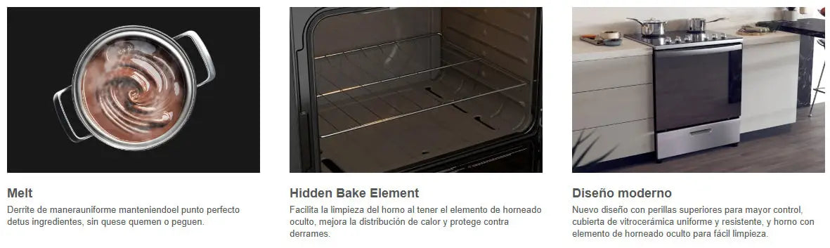 Imagen de las características de la Cocina Eléctrica de Vitrocerámica Whirlpool con sola pieza y vidrio Schott Ceran