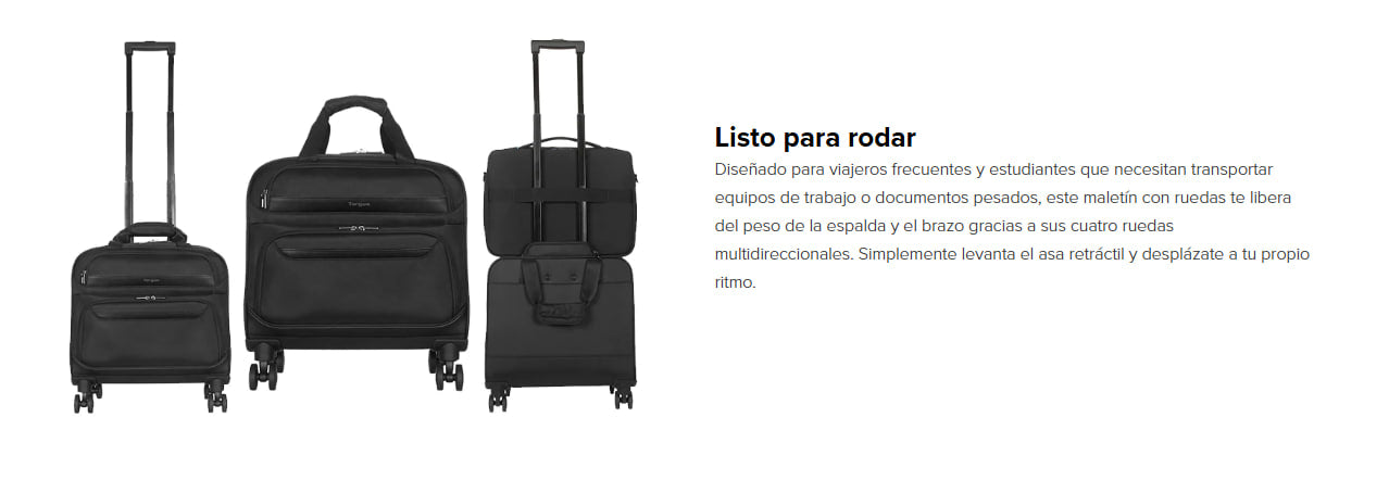 Maletín con ruedas para laptop 16 pulgadas Targus negro en Costa Rica con seguro y garantía