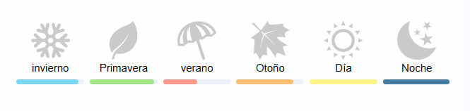 Iconos y barras de colores que representan estaciones y momentos del día para Moonlight Ariana Grande