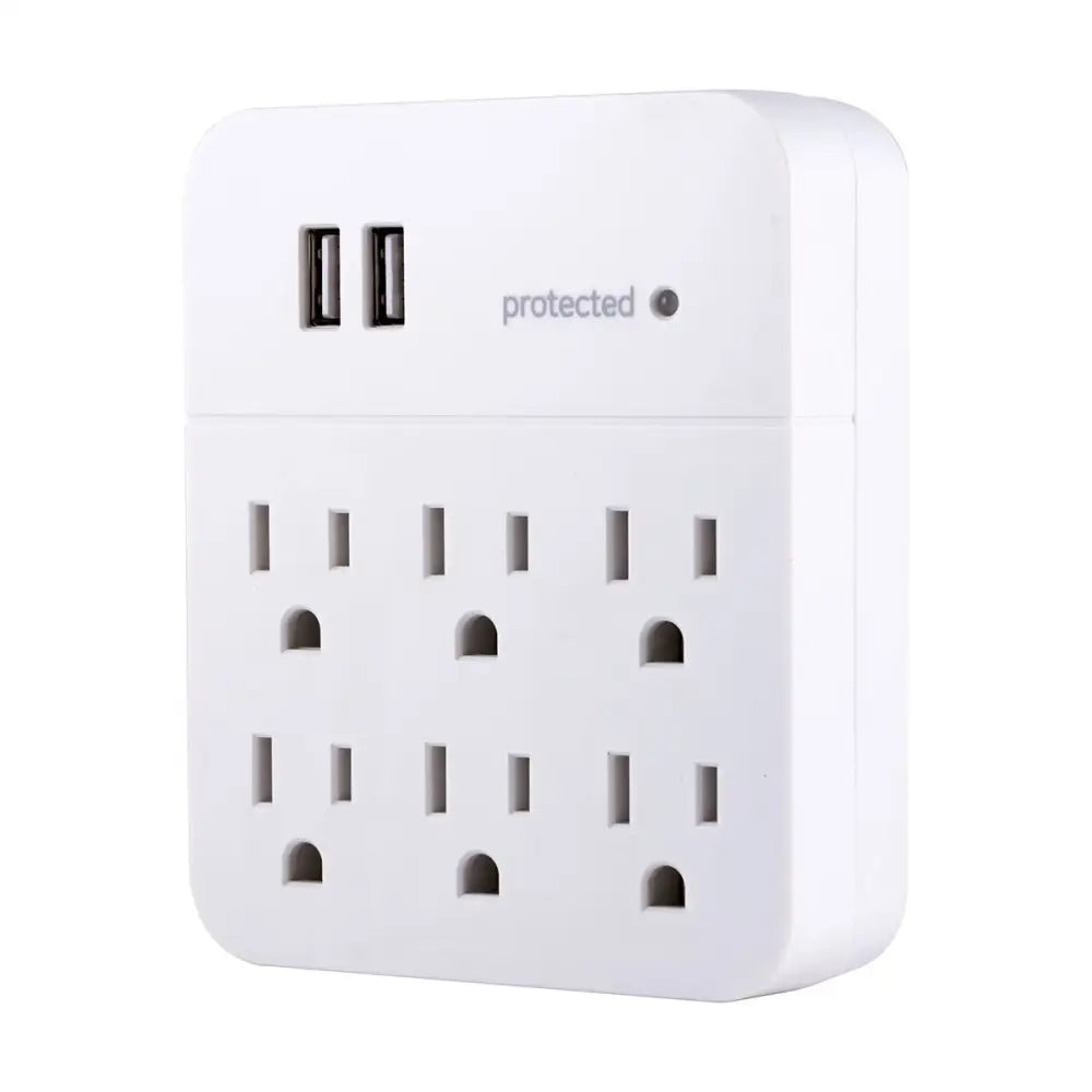 Protector de Picos 6 Tomas + 2 USB Pared 560J GE (36735) - Protectores Voltaje