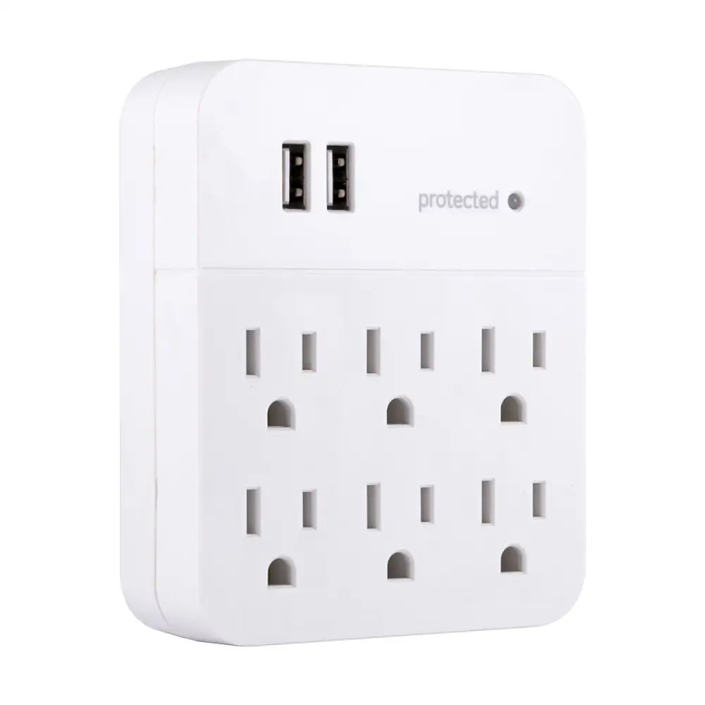 Protector de Picos 6 Tomas + 2 USB Pared 560J GE (36735) - Protectores Voltaje