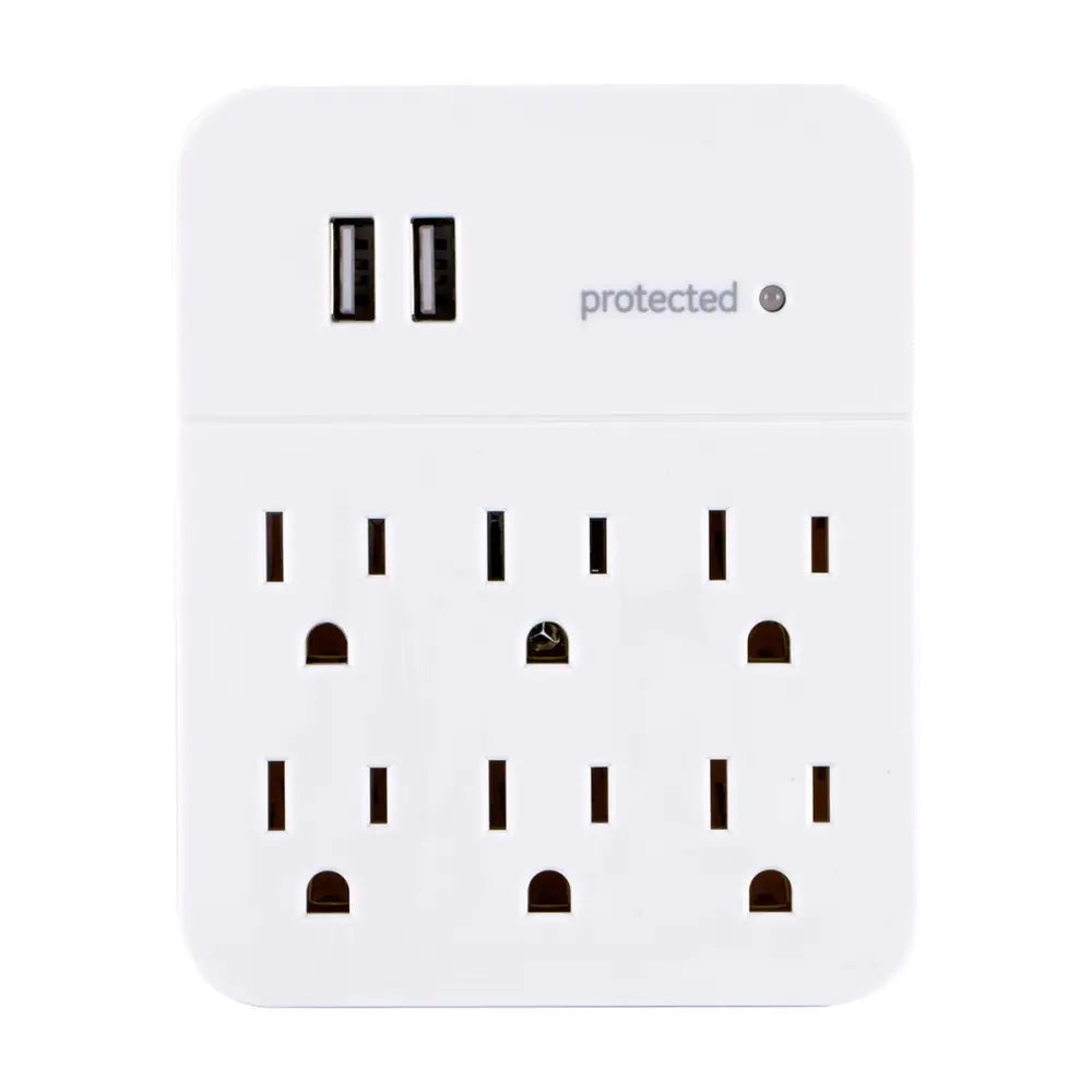Protector de Picos 6 Tomas + 2 USB Pared 560J GE (36735) - Protectores Voltaje