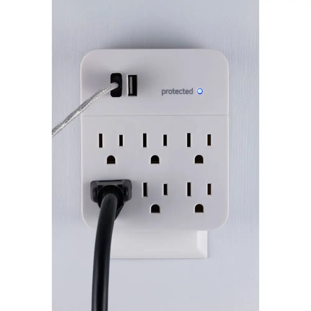 Protector de Picos 6 Tomas + 2 USB Pared 560J GE (36735) - Protectores Voltaje