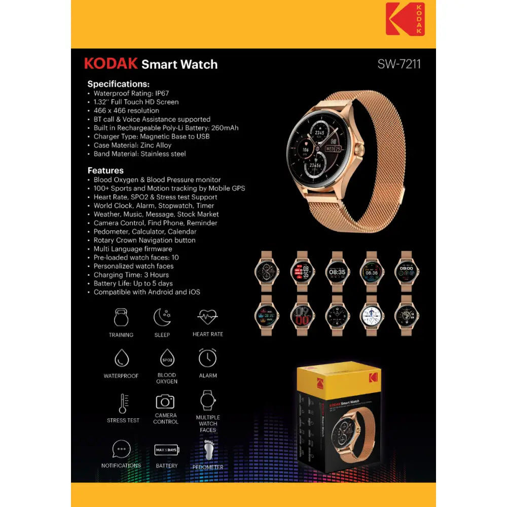 Reloj Inteligente Kodak Oro Rosa (SW7211) - Relojes Inteligentes