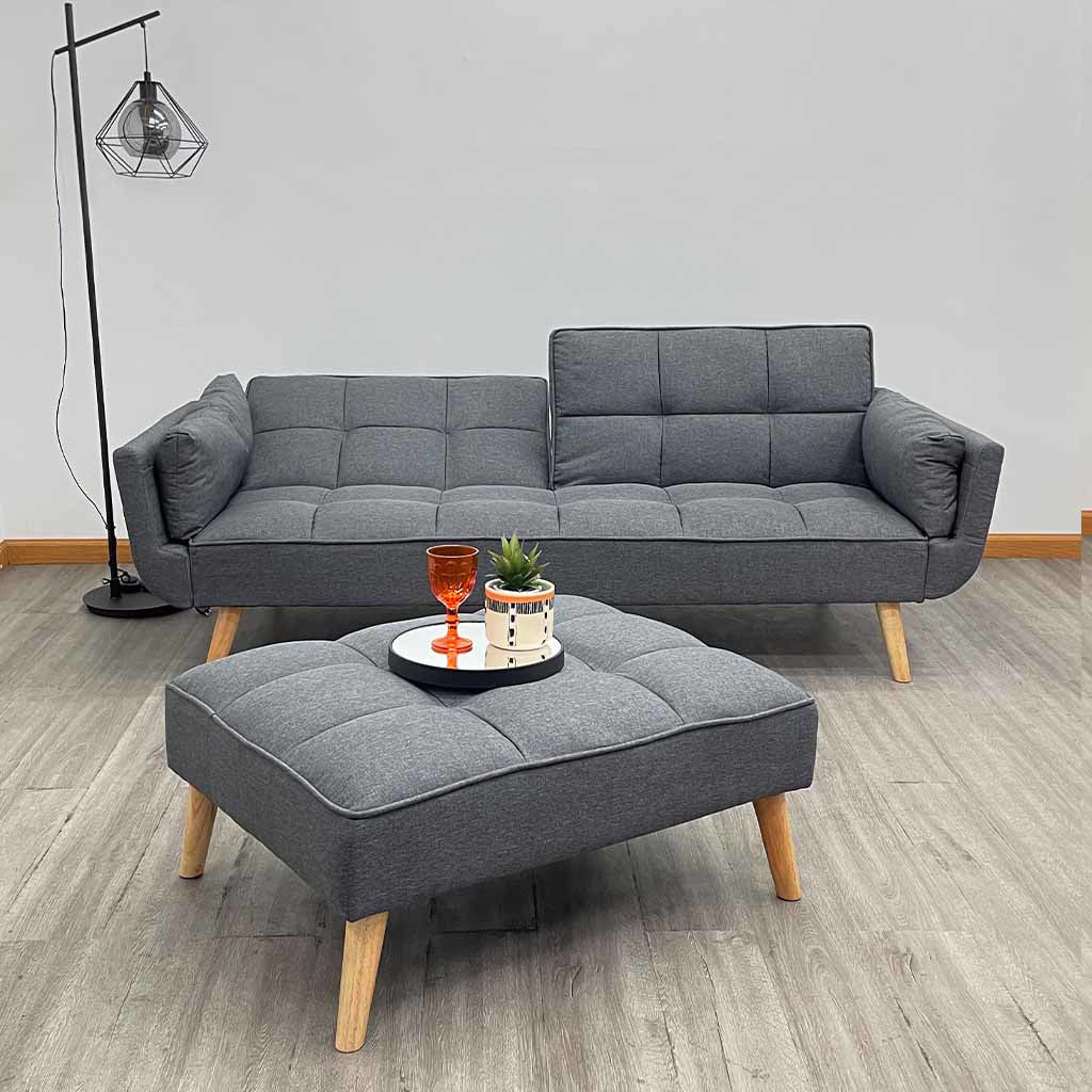 Sofá Cama Tokoa con Piecero en Tela de Lino en Color Gris (SA-4304) yapcr.com Costa Rica