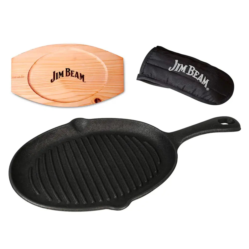 Sartén Hierro Fundido con Bandeja de Madera y Guante Jim Beam (JB0159)