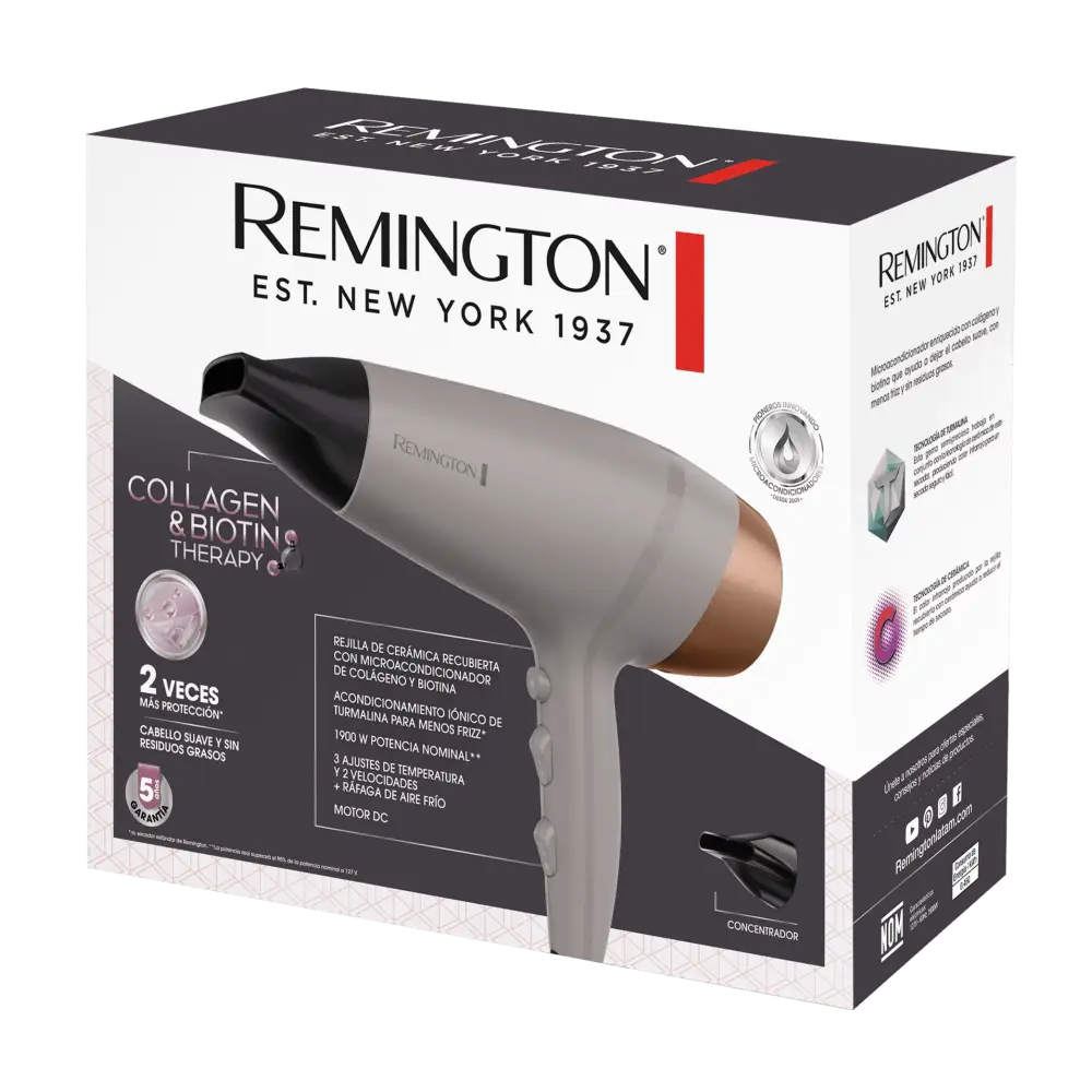 Secadora de Cabello Terapia Biotina y Colágeno Remington (D26A-110F) - Secadoras