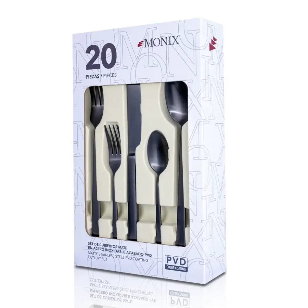 Set de Cubiertos Acero Inoxidable 20 piezas Negro Mate Monix (75882) - Juegos