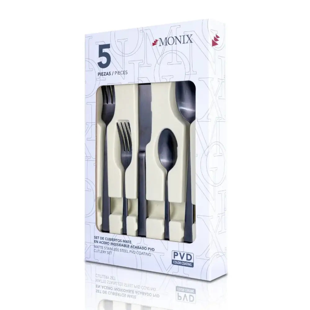 Set de Cubiertos Acero Inoxidable 5 piezas Negro Mate Monix (75899) - Juegos
