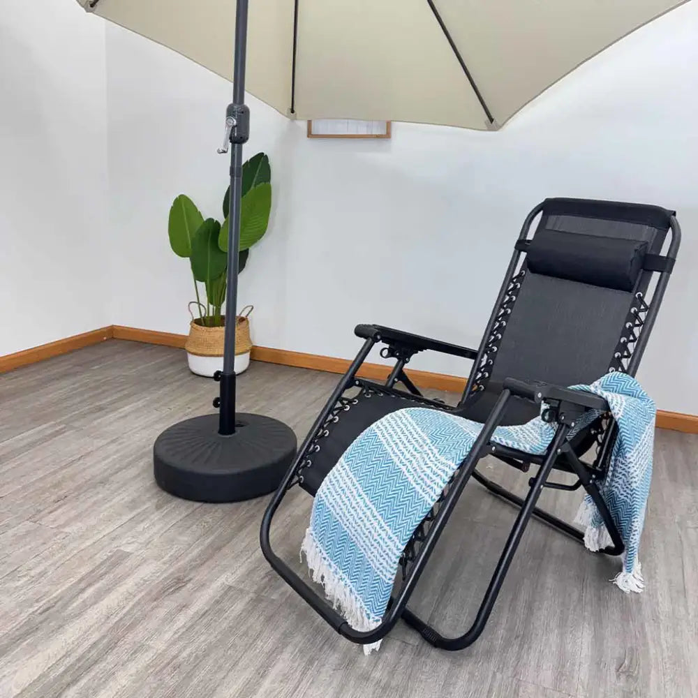 Silla Cero Gravedad de Metal Plegable en Color Negro (EX 7169) Cama Soleadora
