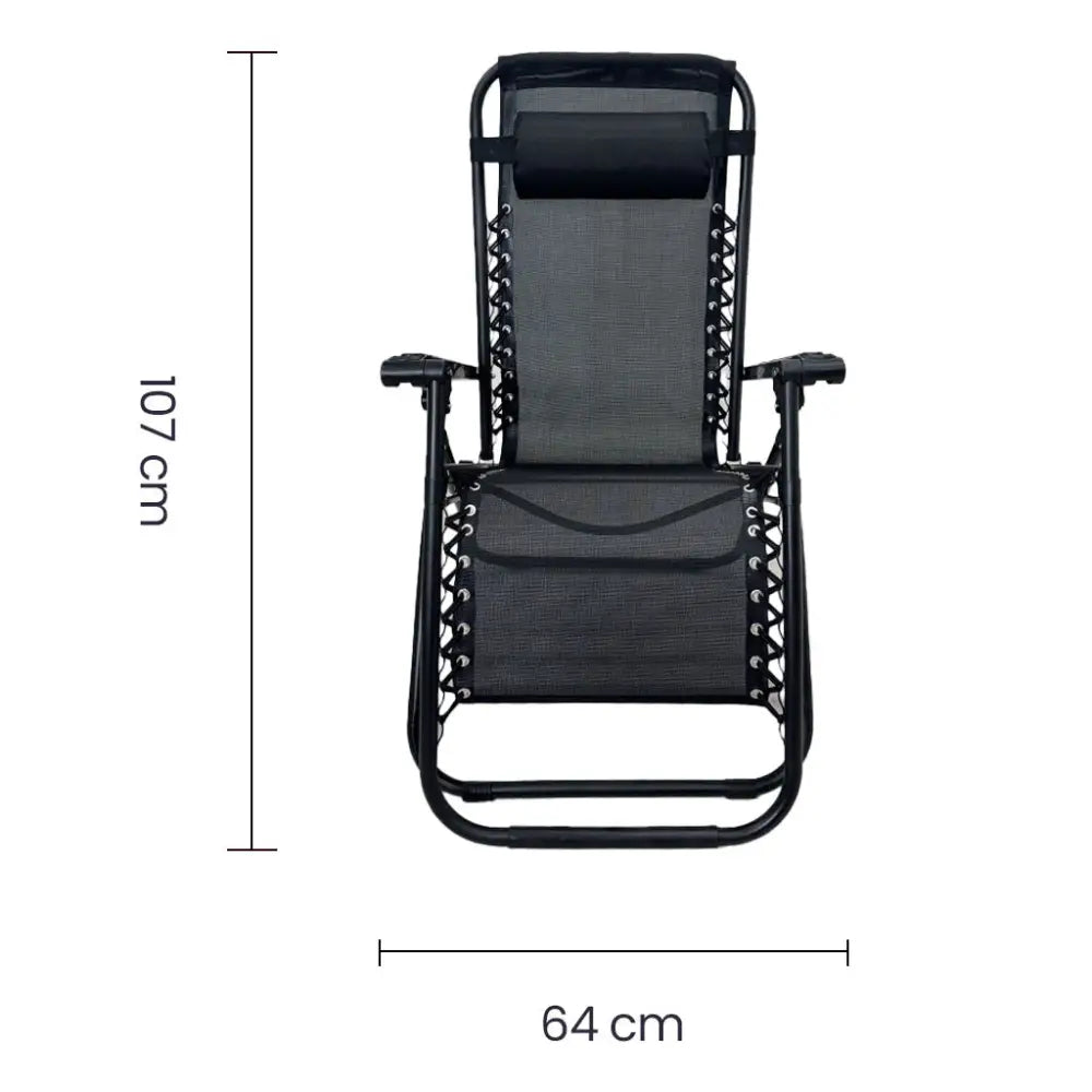 Silla Cero Gravedad de Metal Plegable en Color Negro (EX 7169) Cama Soleadora