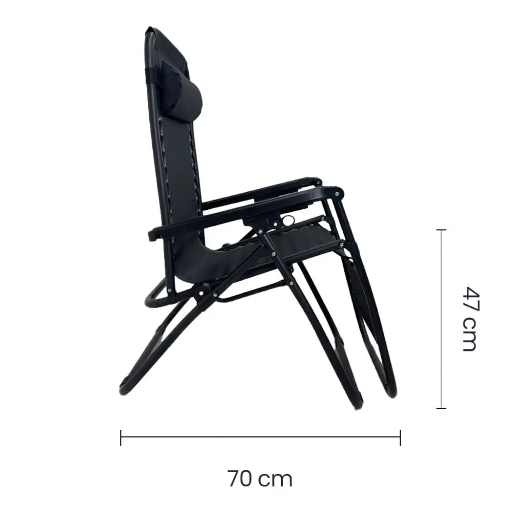 Silla Cero Gravedad de Metal Plegable en Color Negro (EX 7169) Cama Soleadora
