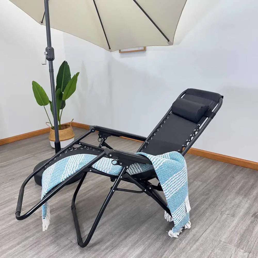 Silla Cero Gravedad de Metal Plegable en Color Negro (EX 7169) Cama Soleadora