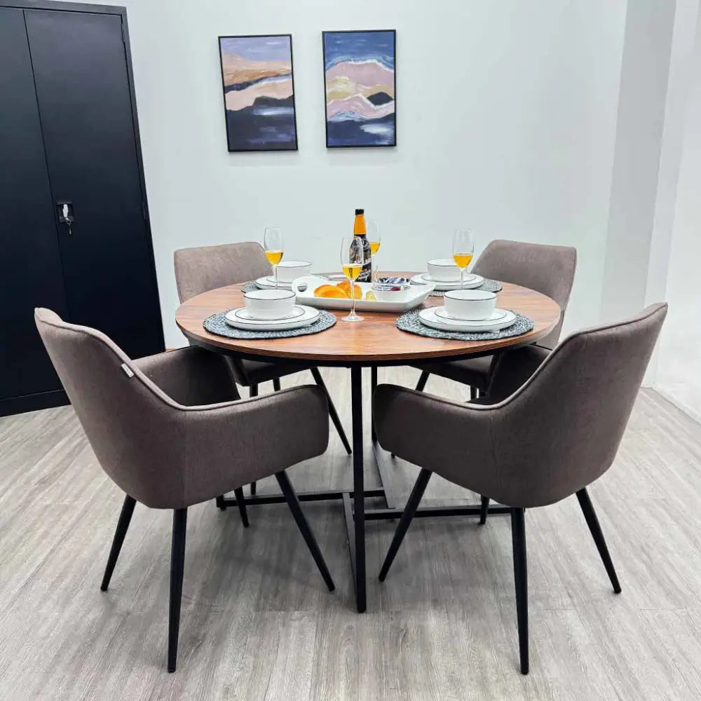 Silla de Comedor con Reposabrazos Tela Lino Café Tokoa (CS-688) - Sillas
