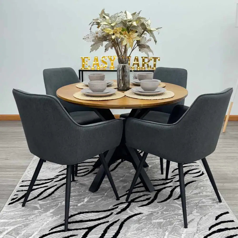 Silla de Comedor con Reposabrazos Tela Lino Gris Tokoa (CS-684) - Sillas