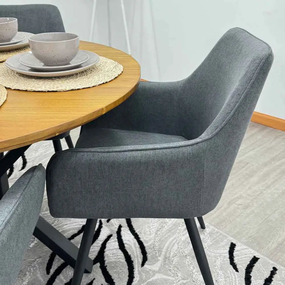 Silla de Comedor con Reposabrazos Tela Lino Gris Tokoa (CS-684) - Sillas