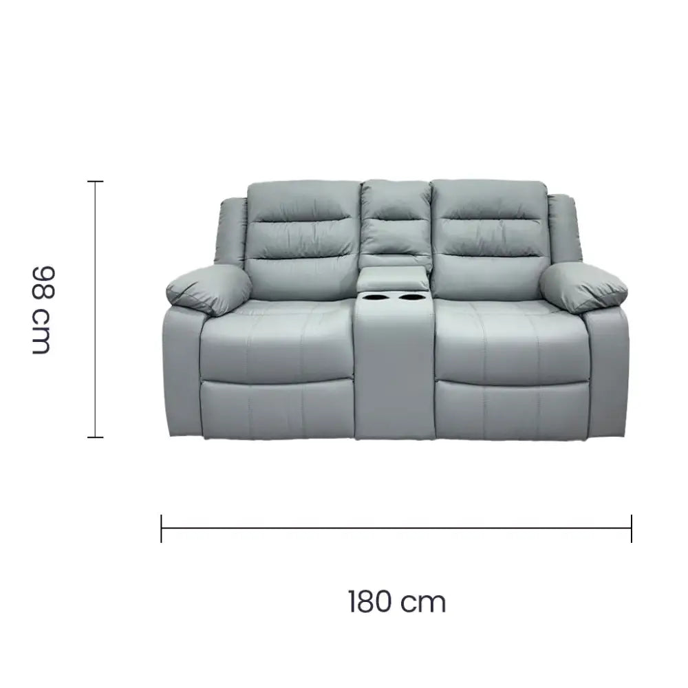 Sillón Reclinable Doble con Portavasos Tela Vinilo Antirayaduras Gris Tokoa (SA-4342)