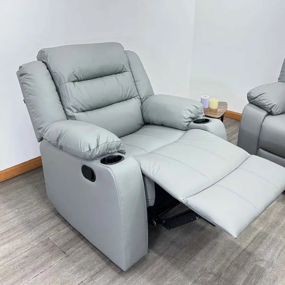 Sillón Reclinable Individual con Portavasos Tela Vinilo Antirayaduras Gris Tokoa (SA-4343)