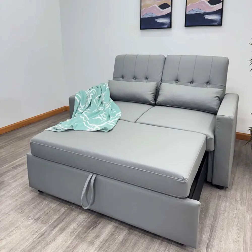 Sofá Cama Doble Tela Vinilo Antirayaduras Gris Tokoa (SA-4338)