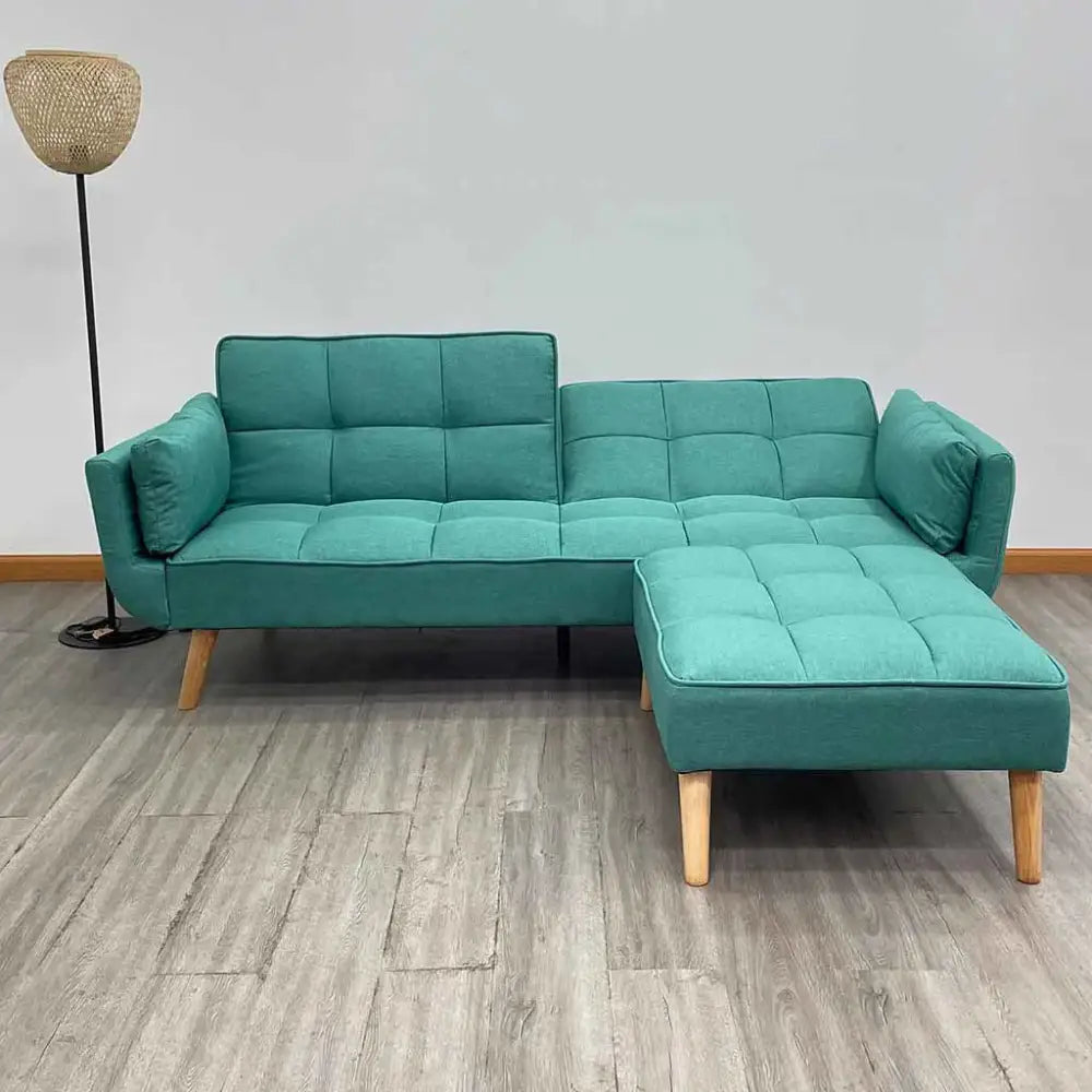 Sofá Cama Tokoa con Piecero en Tela de Lino en Color Turquesa (SA-4305) yapcr.com Costa Rica