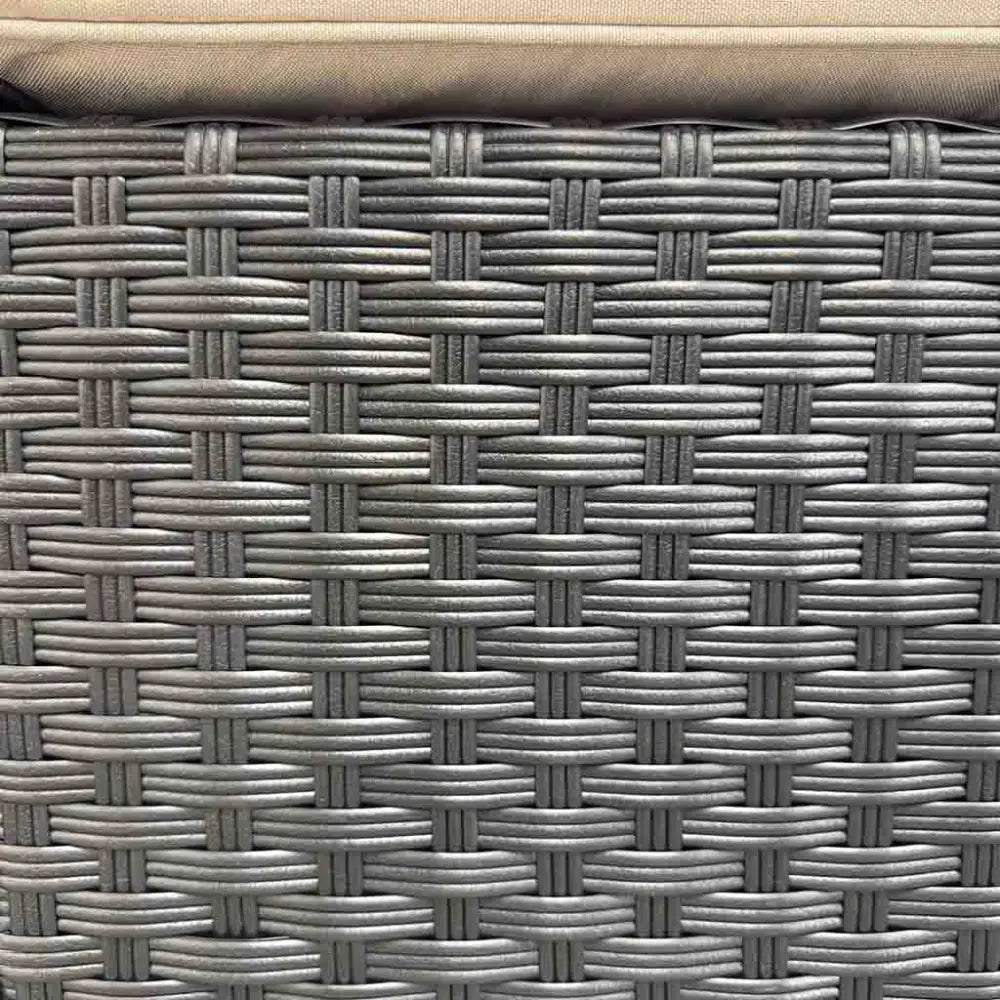 Sofá Seccional en L de Ratán Sintético Negro y Tela Lino Beige con Mesitas Tokoa (EX 7167) Juego Terraza