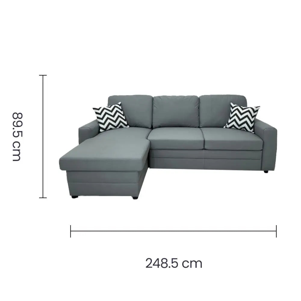 Sofá Seccional Tela Vinilo Antirayadura Gris con Cama y Chaise Baúl Tokoa (SA-4339)