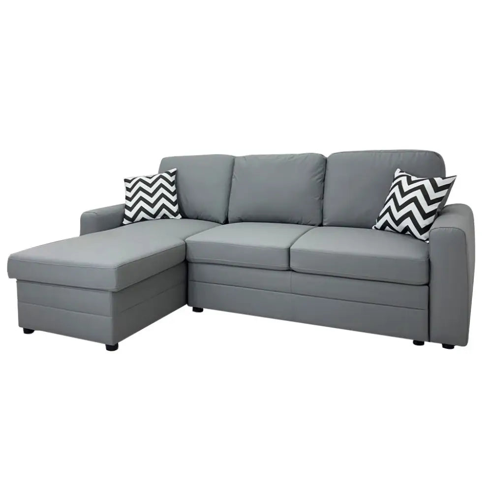 Sofá Seccional Tela Vinilo Antirayadura Gris con Cama y Chaise Baúl Tokoa (SA-4339)