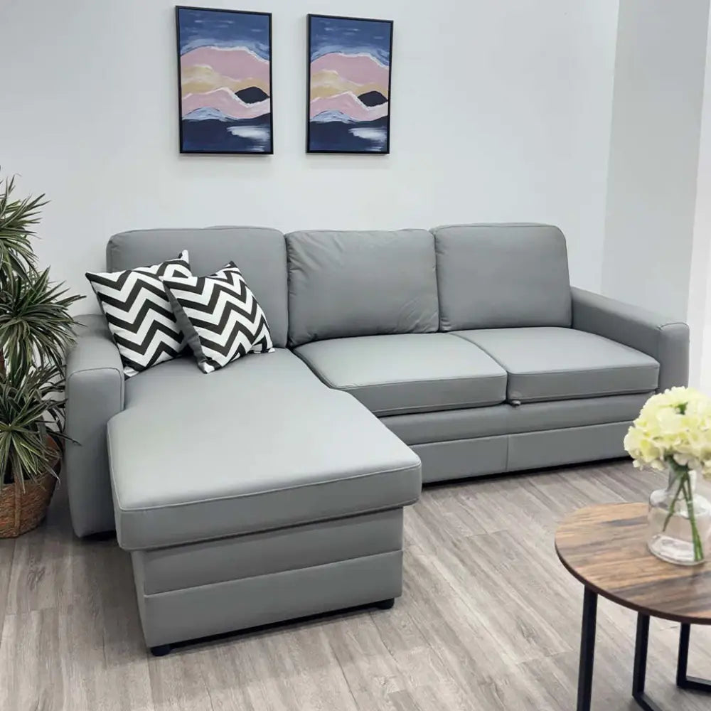 Sofá Seccional Tela Vinilo Antirayadura Gris con Cama y Chaise Baúl Tokoa (SA-4339)